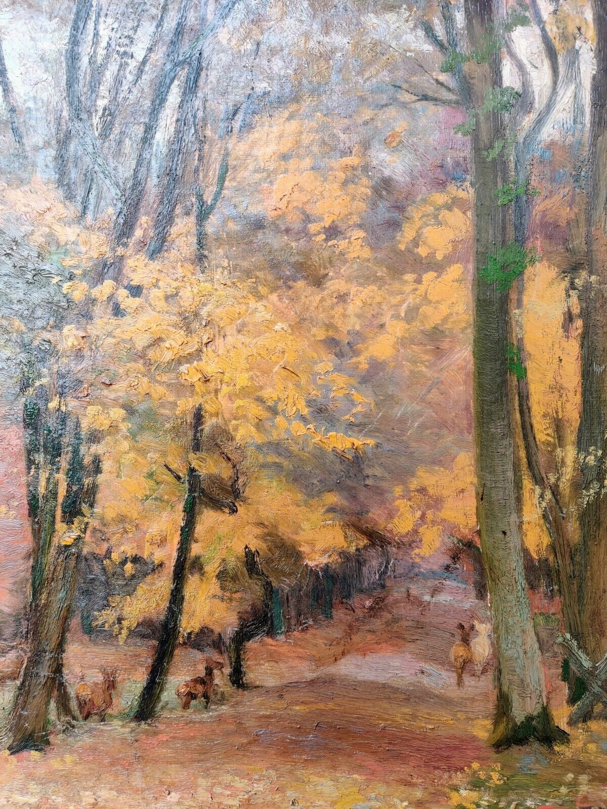 Søren Lund (1852-1933): DEER IN AUTUMN FOREST - original oil painting