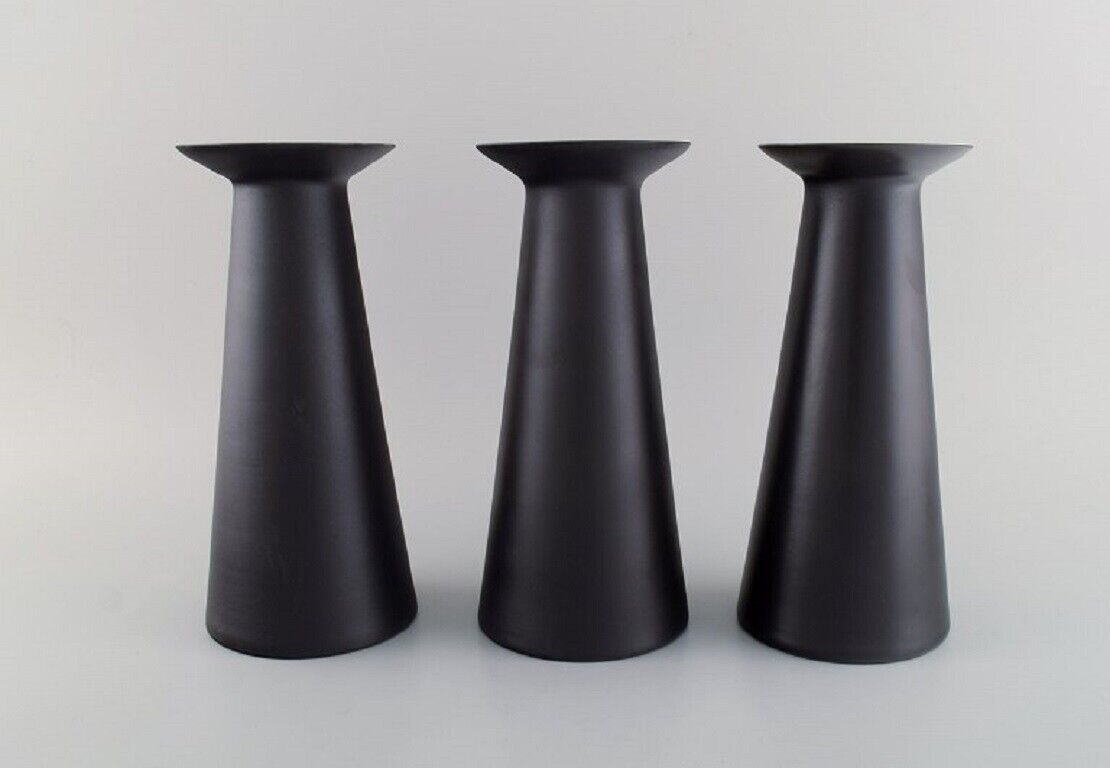 Stölzle-Oberglas Austria Three Beatrice and Nora vases in matte black art glass