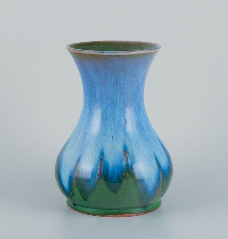 Charles Greber Beauvais France Ceramic vase with glaze in blue and green tones