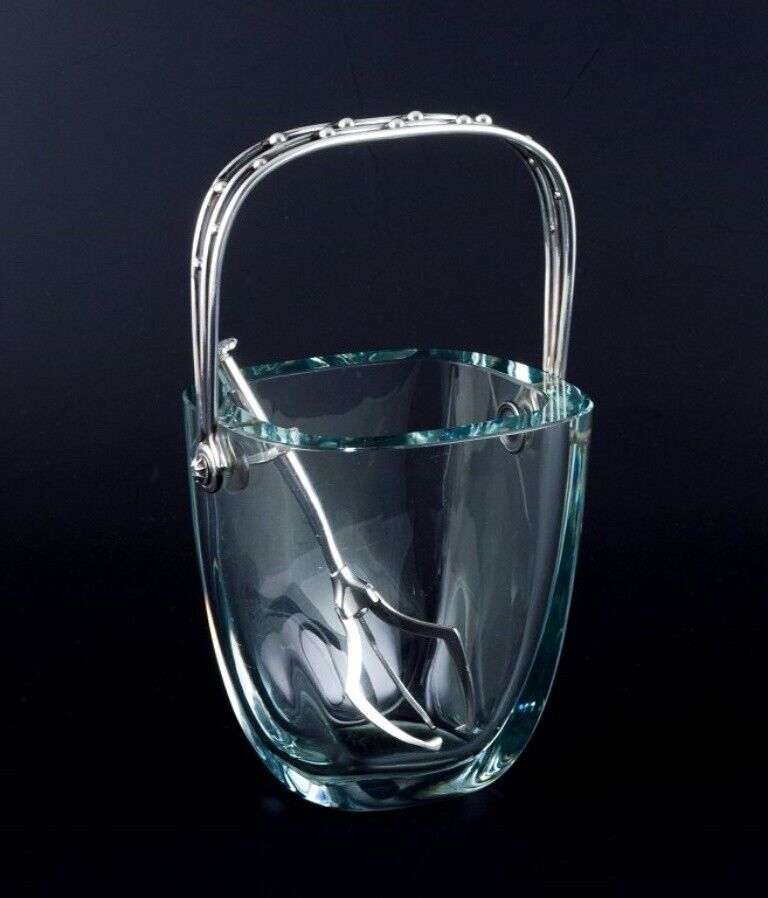 E Dragsted Modernist ice bucket in art glass with sterling silver handle