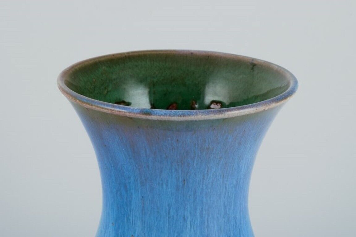 Charles Greber Beauvais France Ceramic vase with glaze in blue and green tones