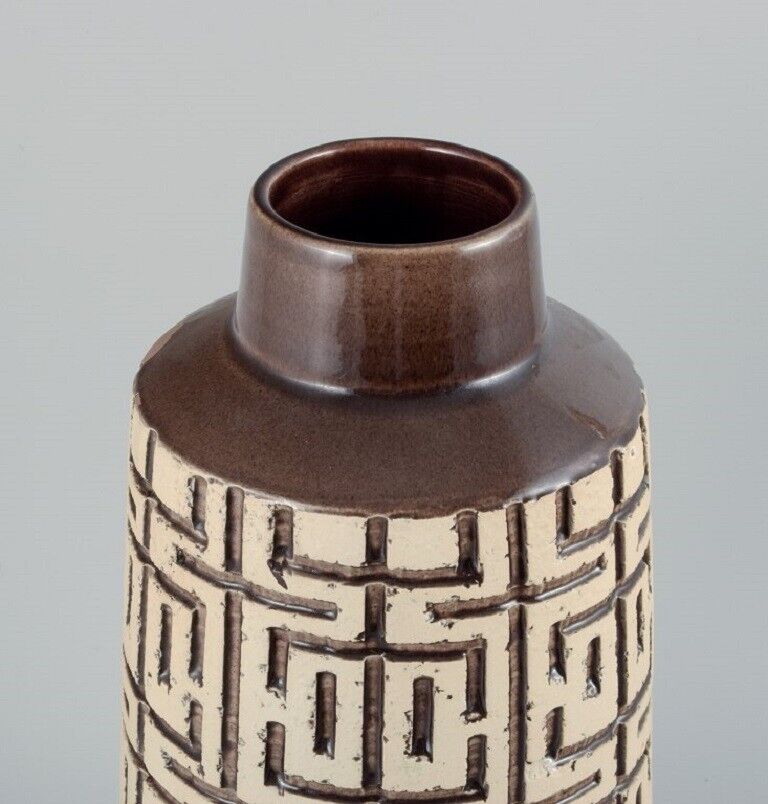 Mari Simmulson Upsala Ekeby Sweden floor vase in brown and beige glaze