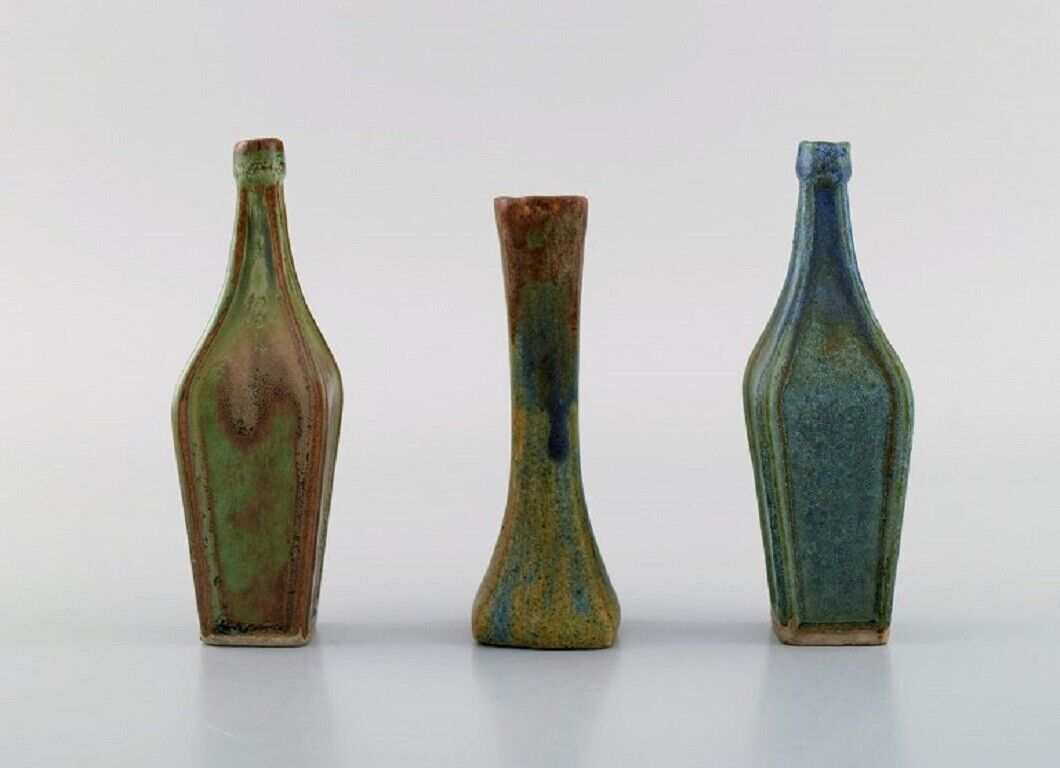 Three Belgian miniature vases in glazed ceramics Mid-20th century