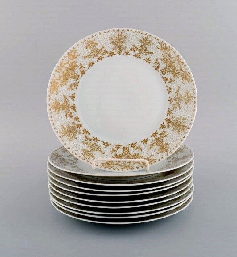 Bjørn Wiinblad for Rosenthal 10 plates in porcelain with gold decoration 1980s