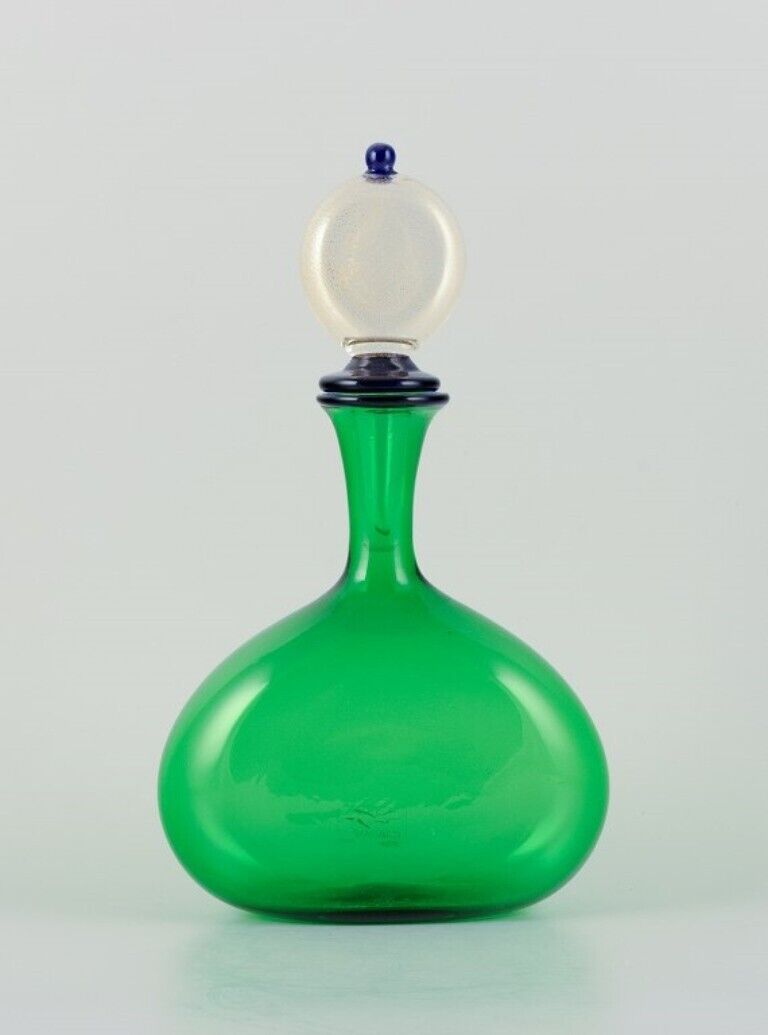 Gabbiani Venice Italy Green art glass decanter with matching stopper 1980s