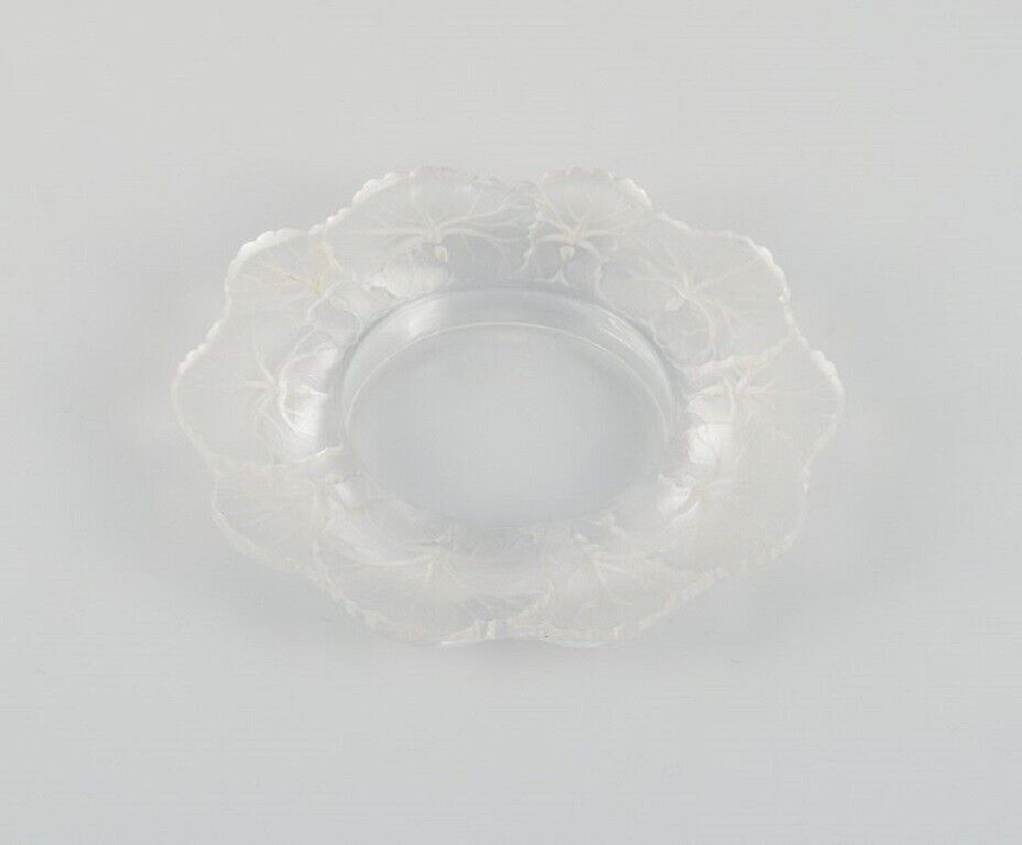 Lalique bottle tray in clear art glass with flower decoration Approx 1980