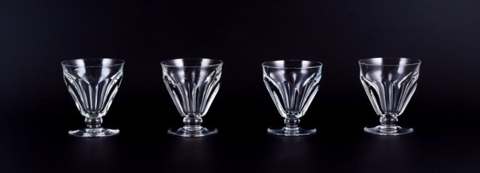 Baccarat France Four Art Deco red wine glasses in faceted crystal glass