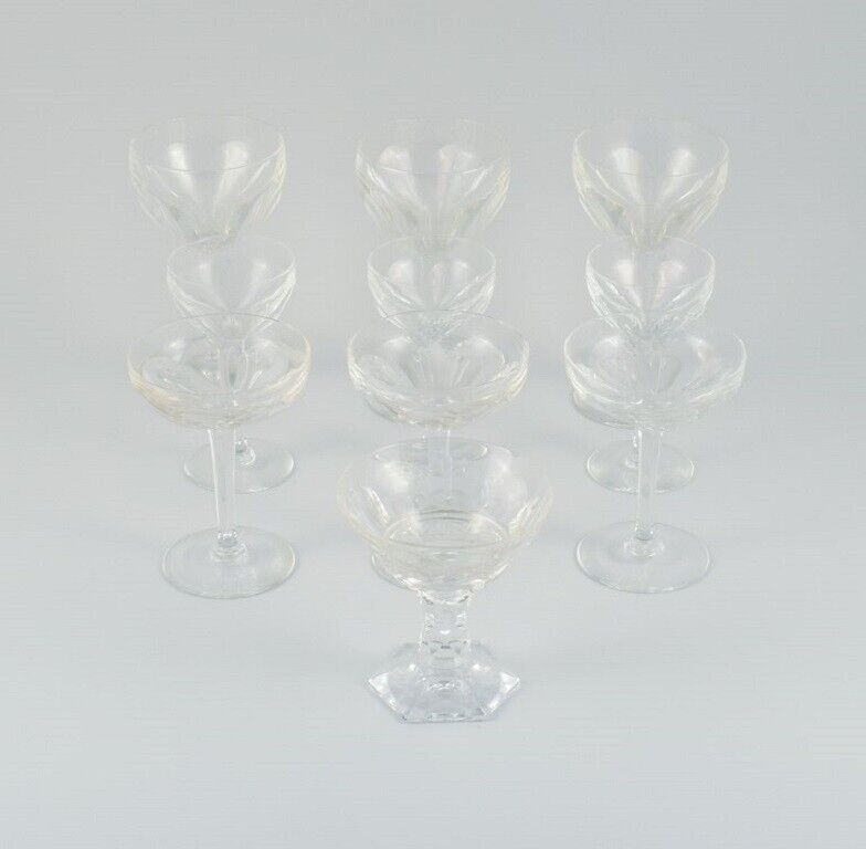 Baccarat France ten Art Deco crystal glasses in clear glass