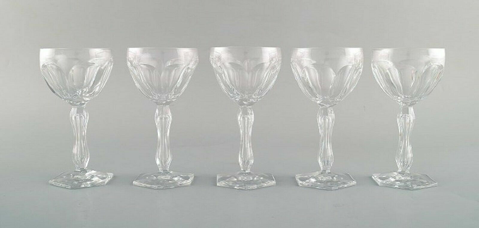 Val St Lambert Belgium Five Lalaing glasses in mouth blown crystal glass