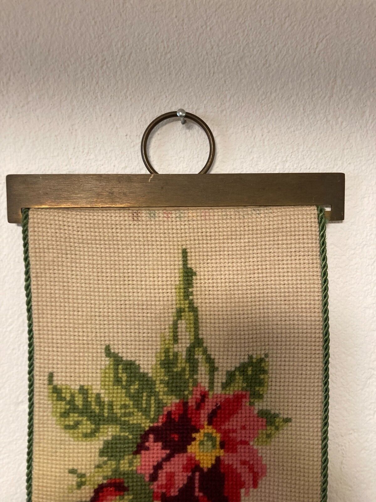 Cross Stitch Danish Hand-Embroidered Bell Pull - Floral Folk Art Design 15x90cm