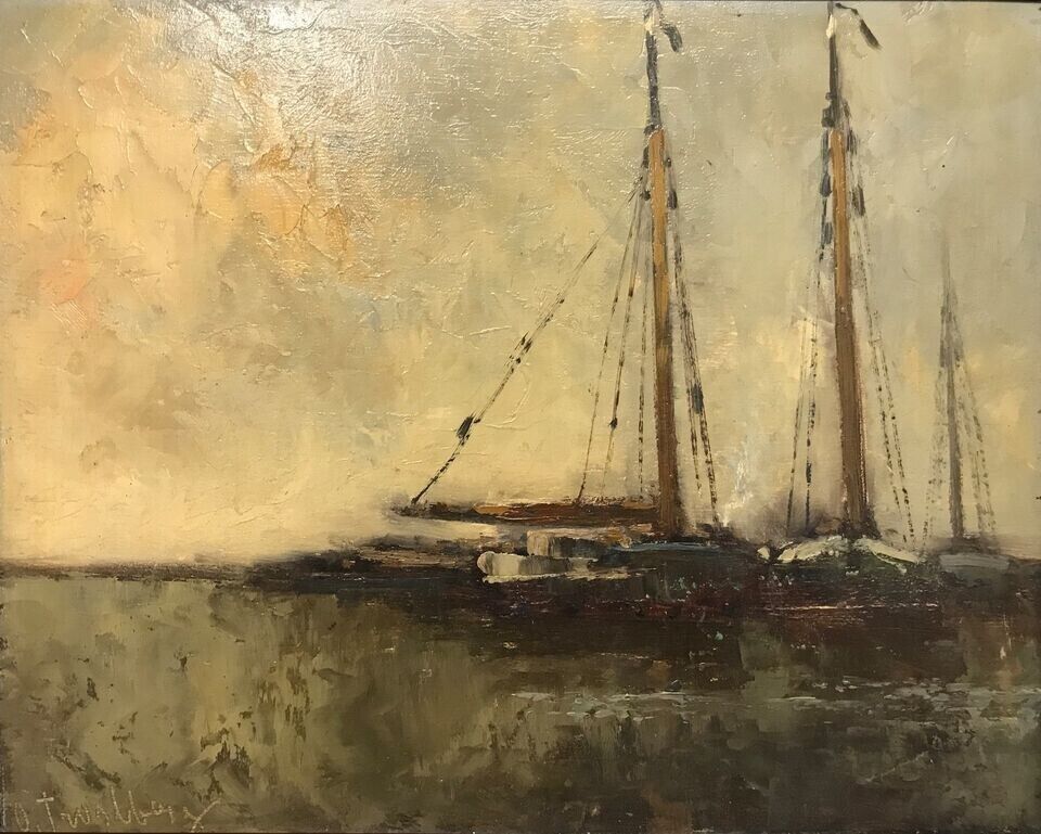 Sailboats at Dusk Original oil painting