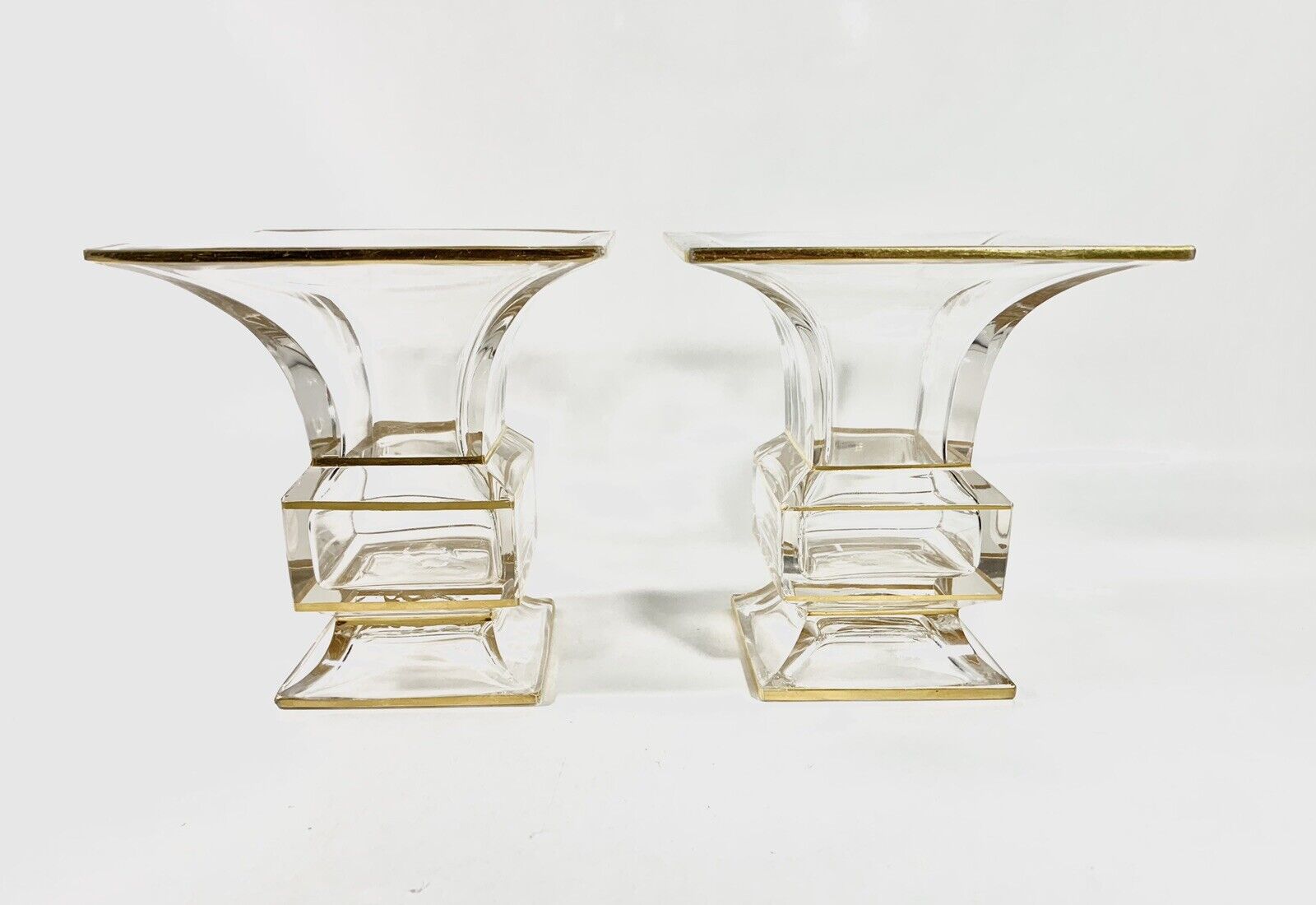 Vintage Crystal Vase Set Gold Lines 18/1900s