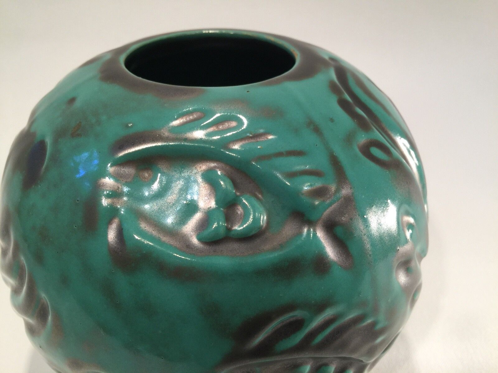 S:t Eriks (Upsala Ekeby) Art Deco ball shaped vase green copper oxide glaze