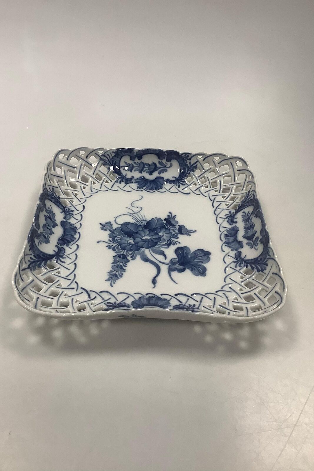 Royal Copenhagen Blue Flower Curved Square Dish with Openwork Rim No 1523