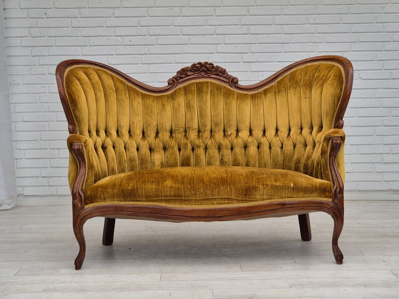 1950s Danish sofa vintage furniture velour very good condition exotic wood