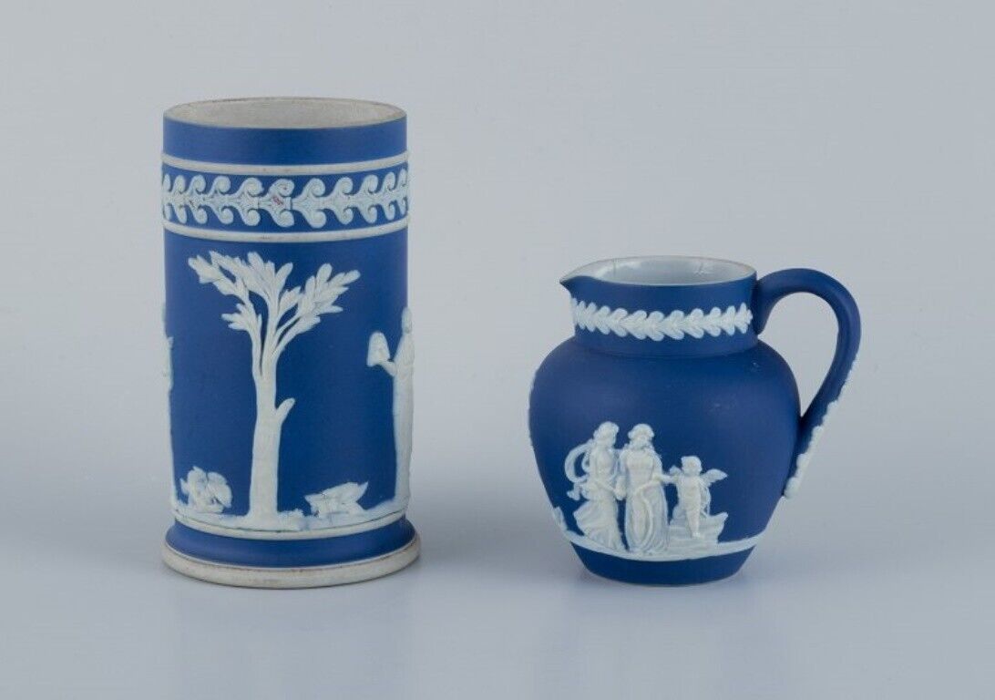 Adams England cylindrical vase and creamer in biscuit porcelain