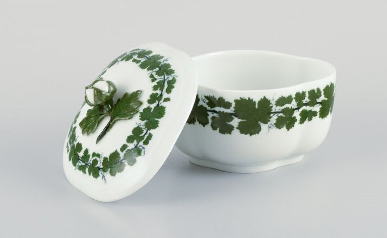 Meissen Green Ivy Vine a large sugar bowl and a large creamer