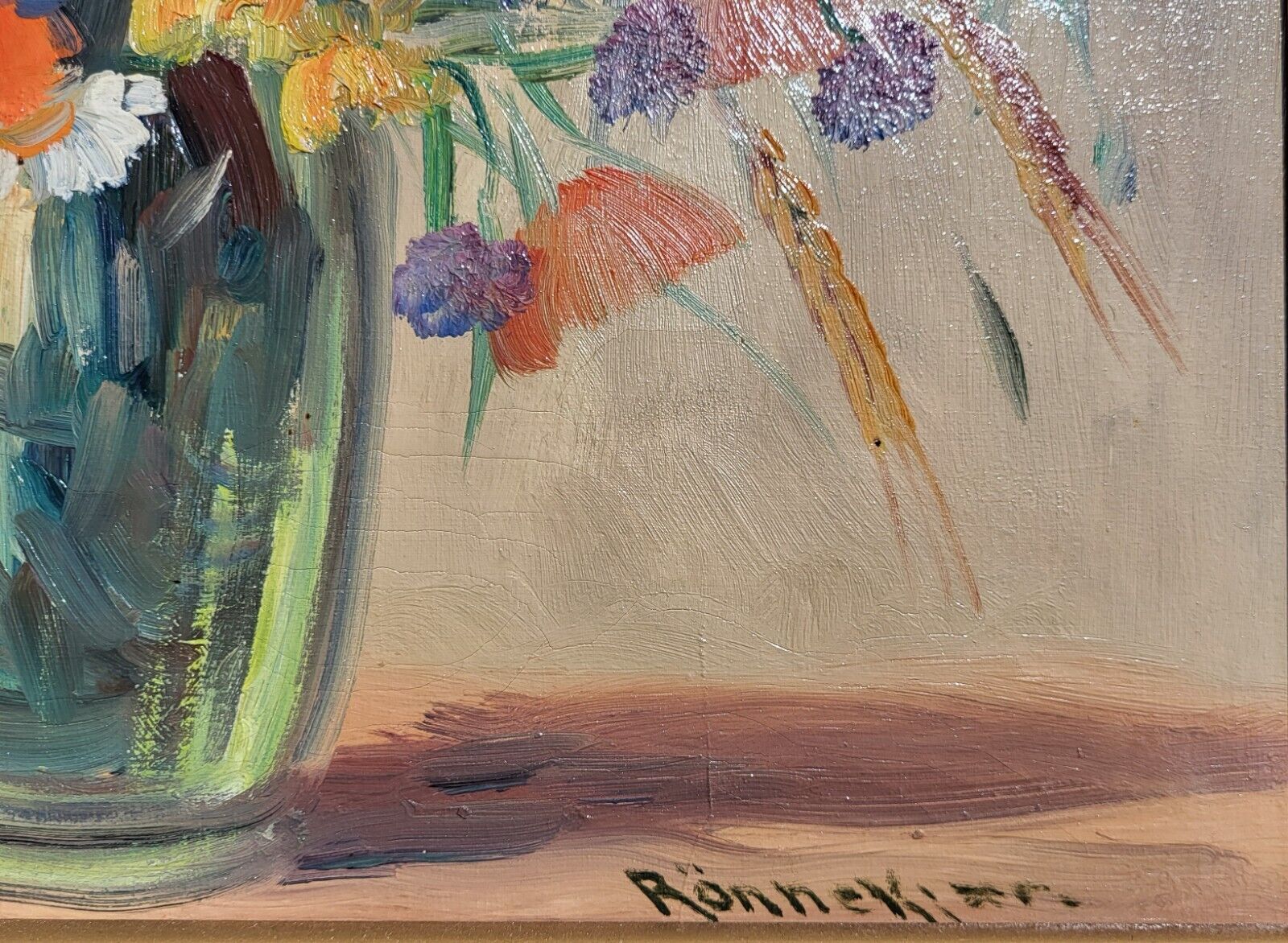 Oil painting Hans Ronnekjar:"Bouquet with poppies and marguerites"