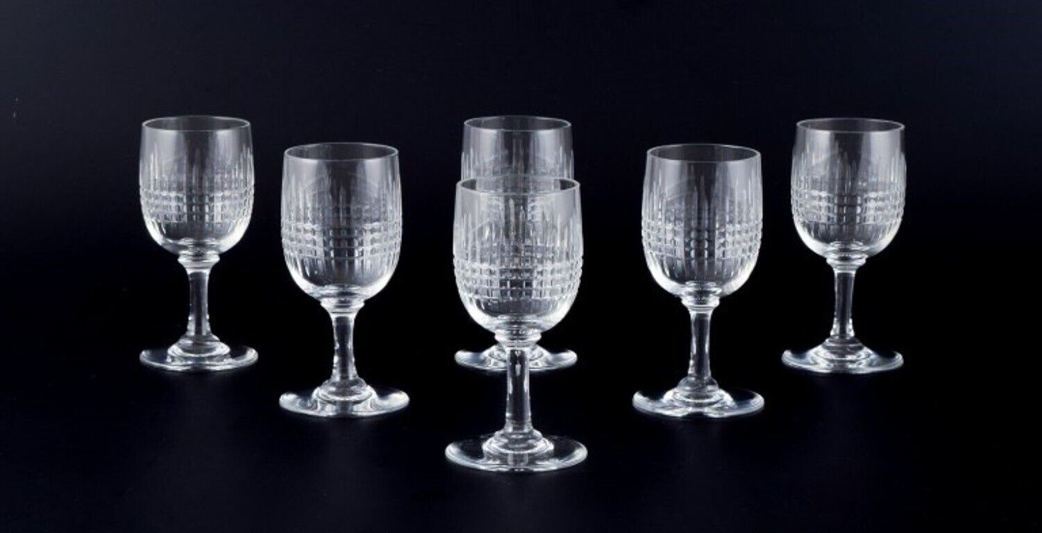 Baccarat France Set of six "Nancy" white wine glasses in clear crystal glass