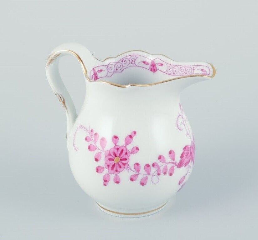 Meissen Germany Pink Indian sugar bowl and creamer in hand-painted porcelain