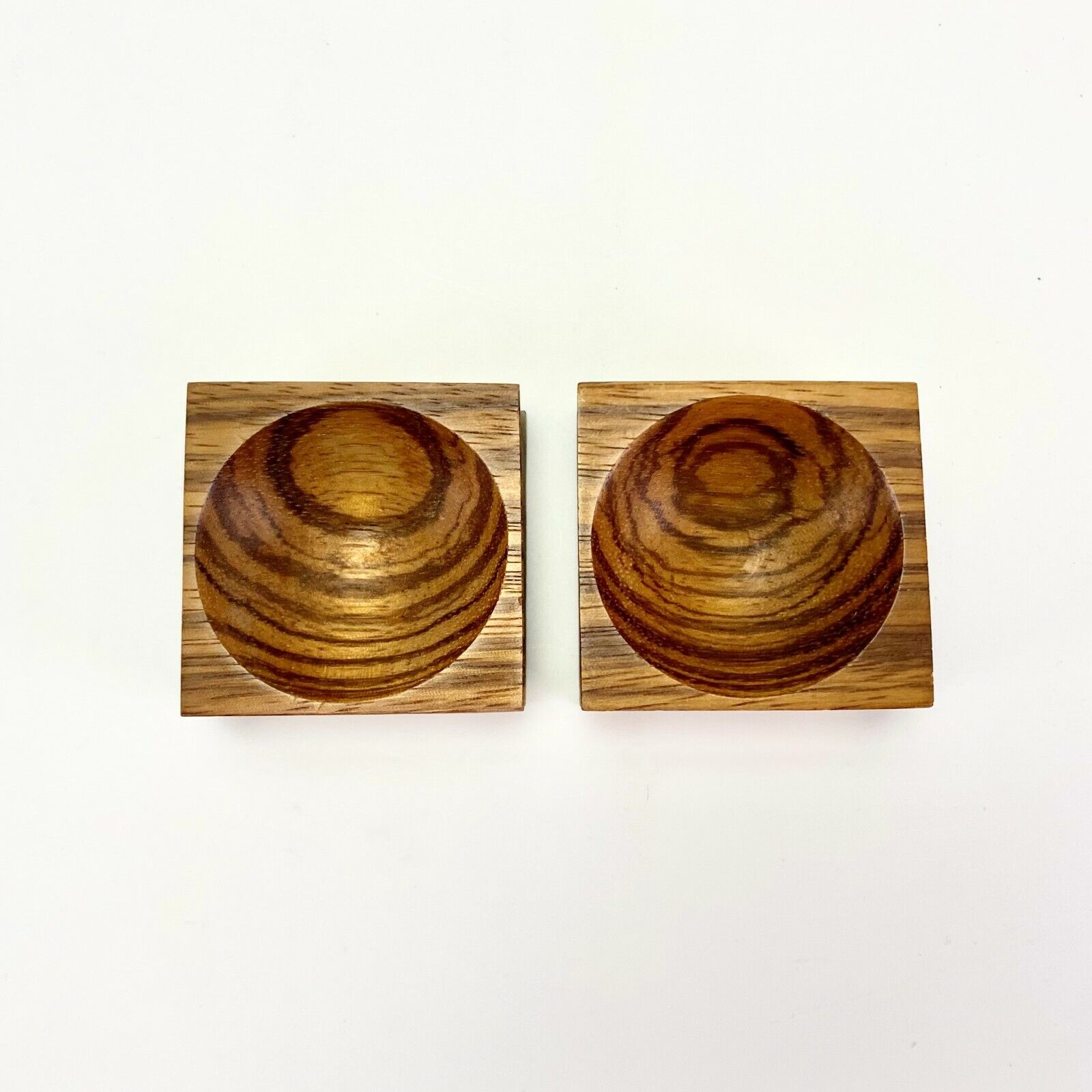 Pair Vintage Mid-Century Modern Carved Geometric Rosewood Salt Cellars Tableware