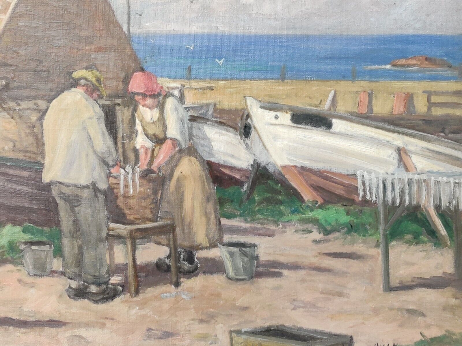 Axel Hansen (1896-1936): SMOKING HERRING BORNHOLM original oil painting