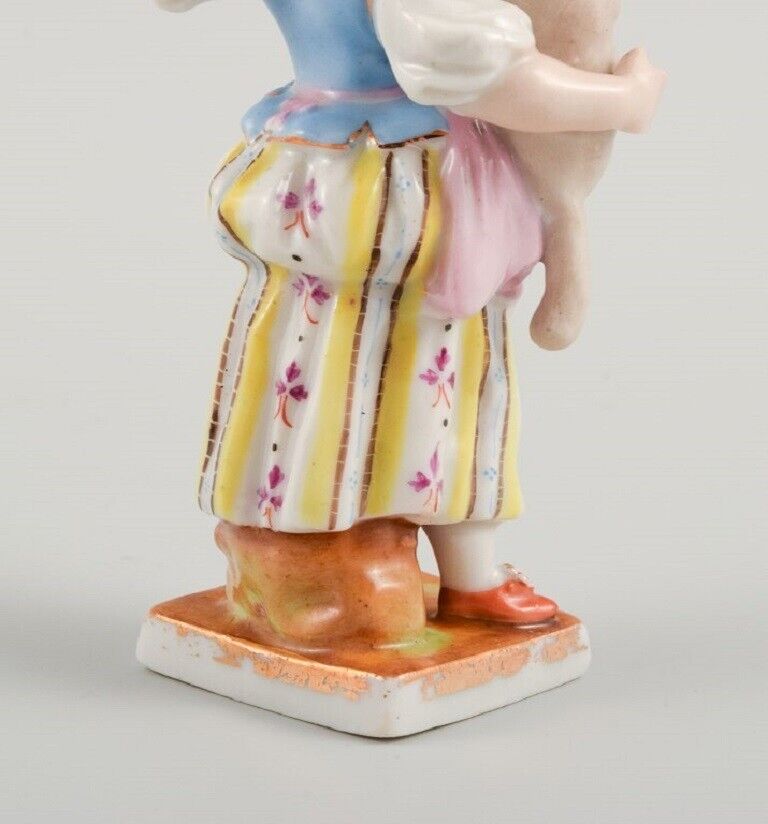 Porcelain figurine Meissen similar stamp Girl with a lamb late 19th C