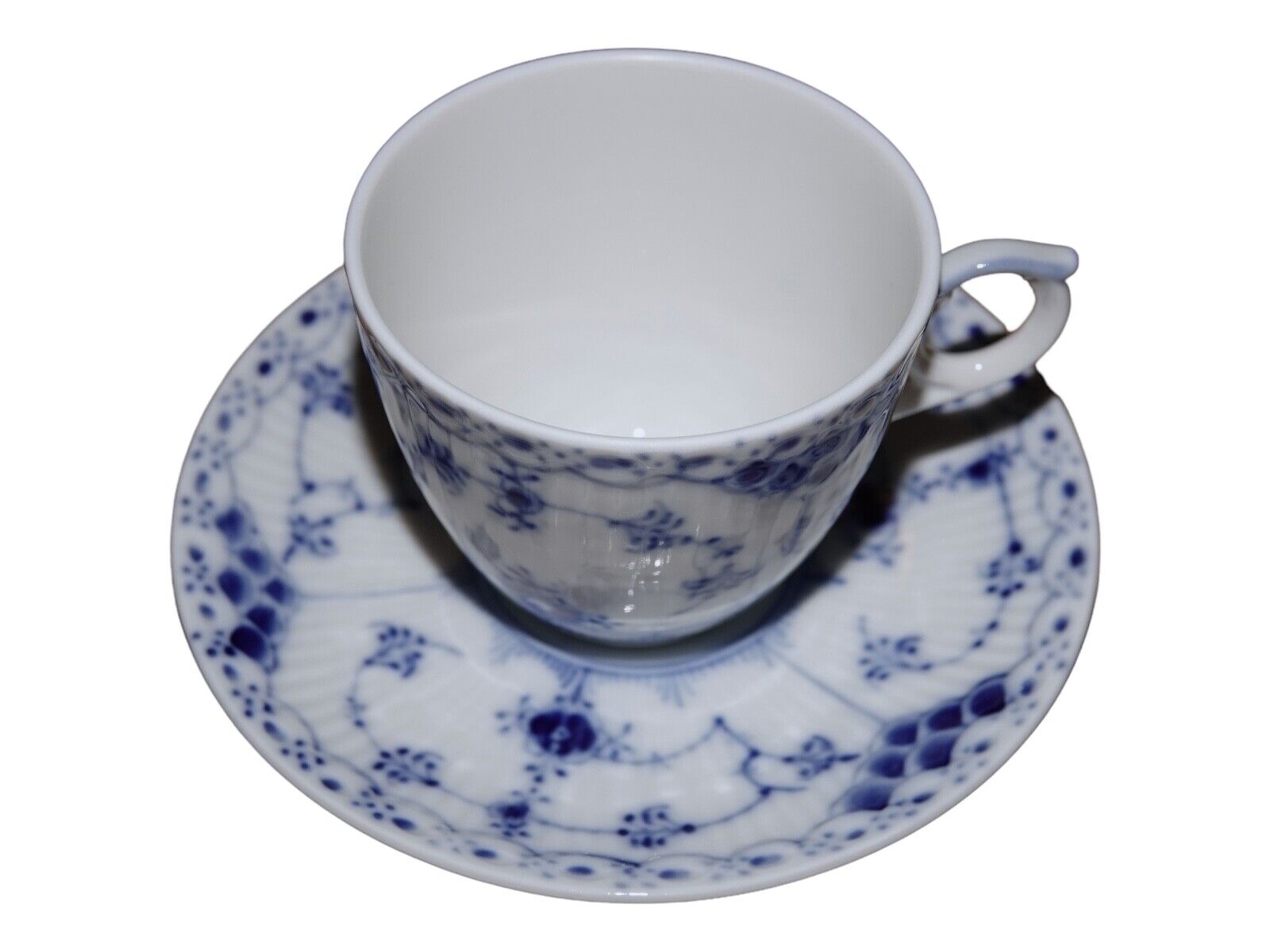 Royal Copenhagen Blue Fluted Half Lace small coffee cup #528 18 sets in stock