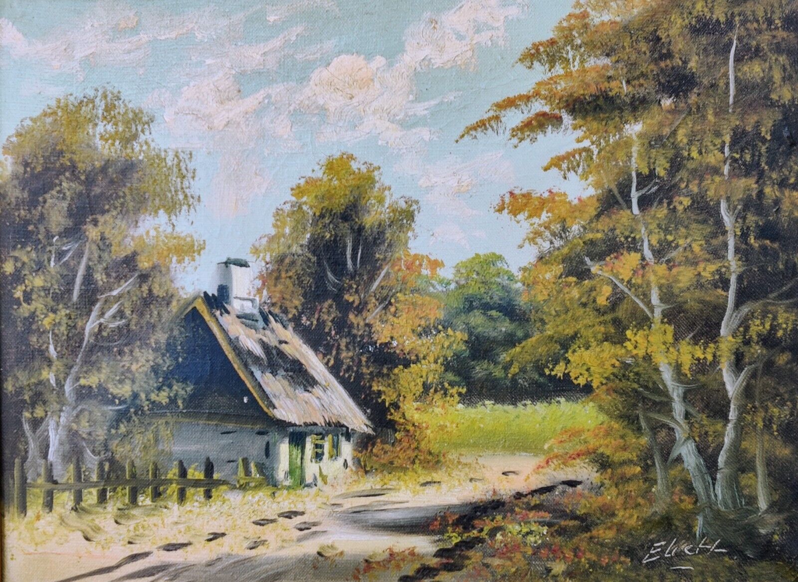 COTTAGE IN FOREST original oil painting