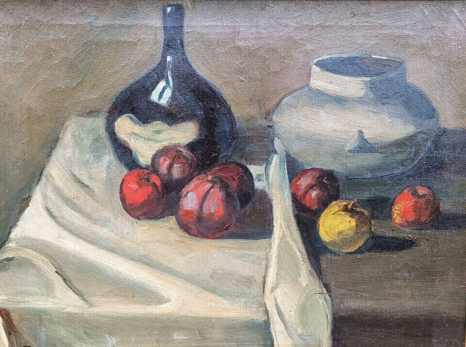 TABLE WITH WINE AND FRUIT STILL LIFE