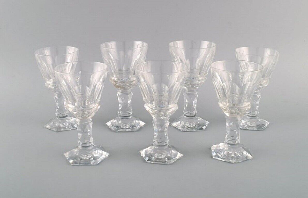 Baccarat France Seven Art Deco white wine glasses in crystal glass