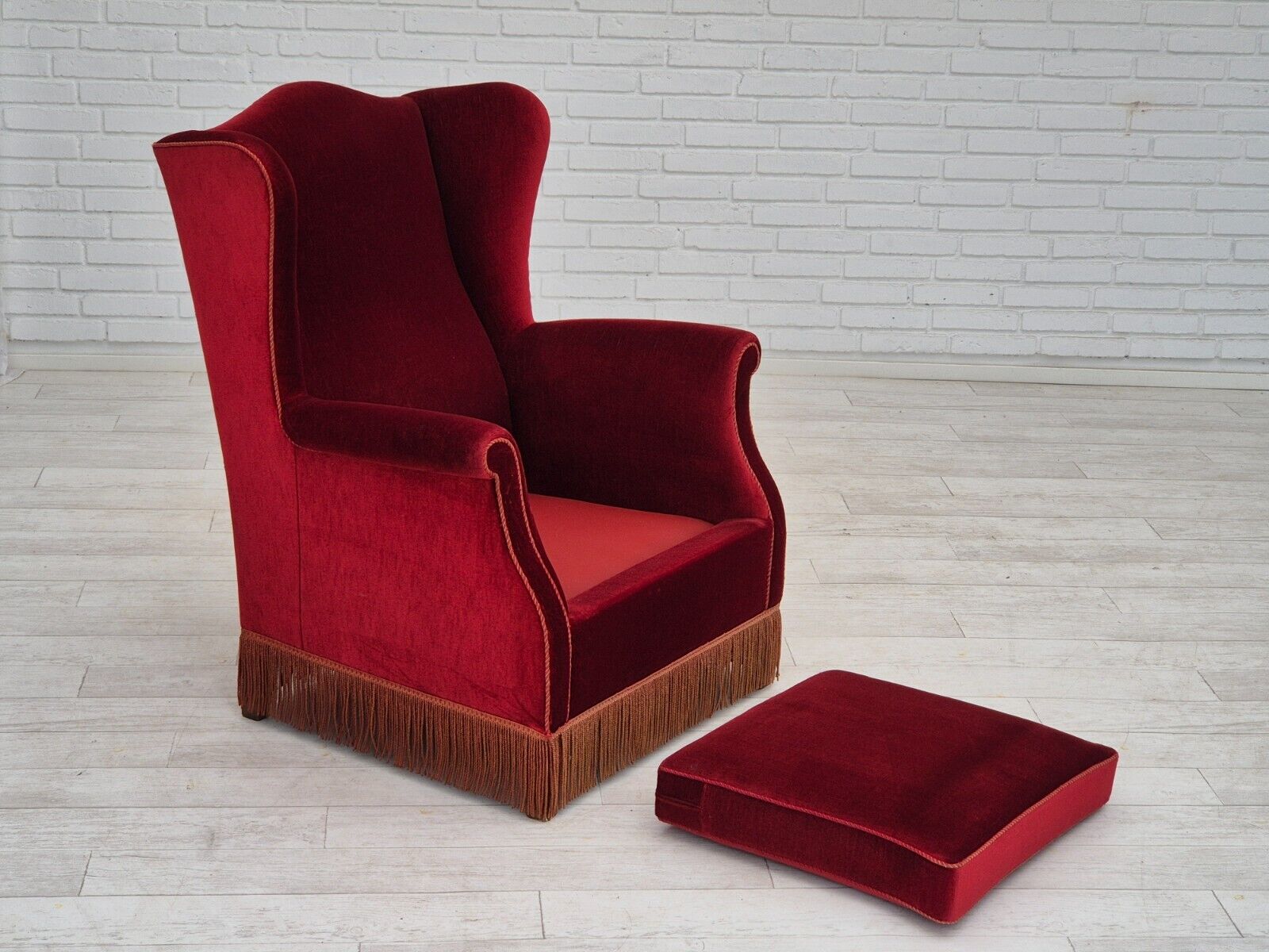 1970s Danish highback wingback armchair original condition furniture velour