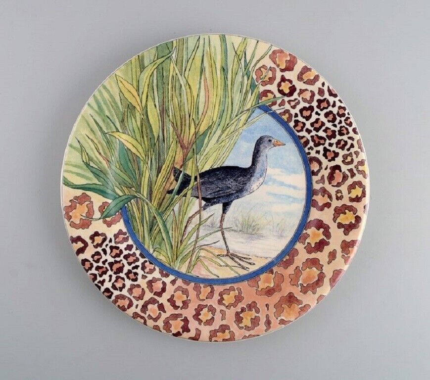 Gien France Two Savane porcelain plates with hand-painted exotic birds