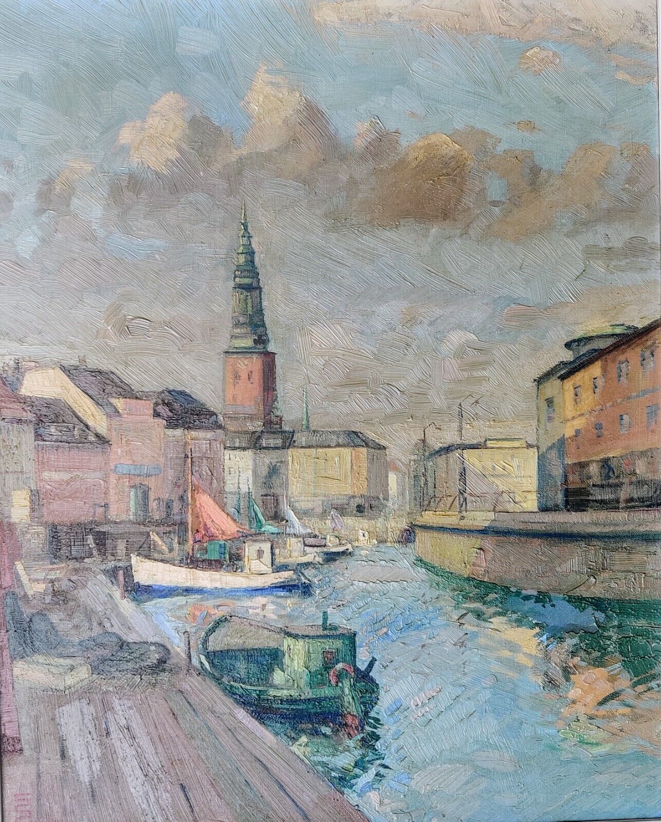 Svend Sinding Christensen (1898-1980): CANAL IN COPENHAGEN original oil