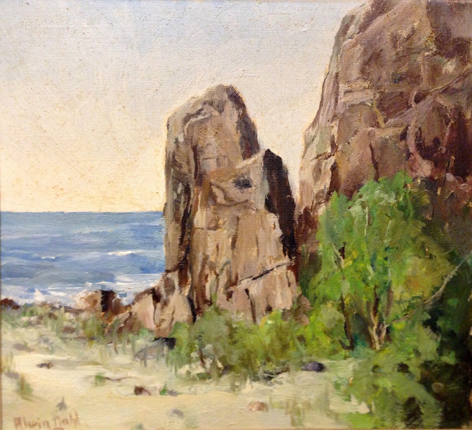 Alwin Dahl (1889-1971): ROCK SPIRES at the COAST of BORNHOLM Dated 1962