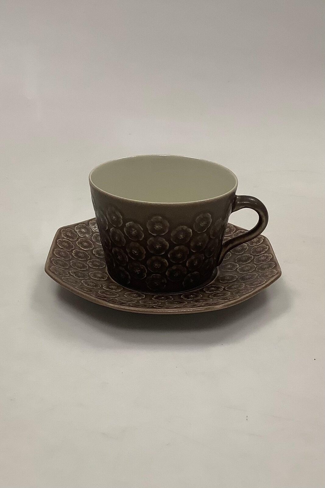 Bing and Grondahl Kronjyden Brown Umbra Azur Coffee cup with octagonal saucer