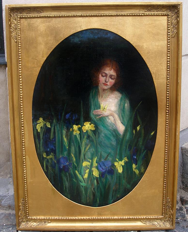 Water Nymph with butterfly and yellow iris Ca 1870 British School Must see!