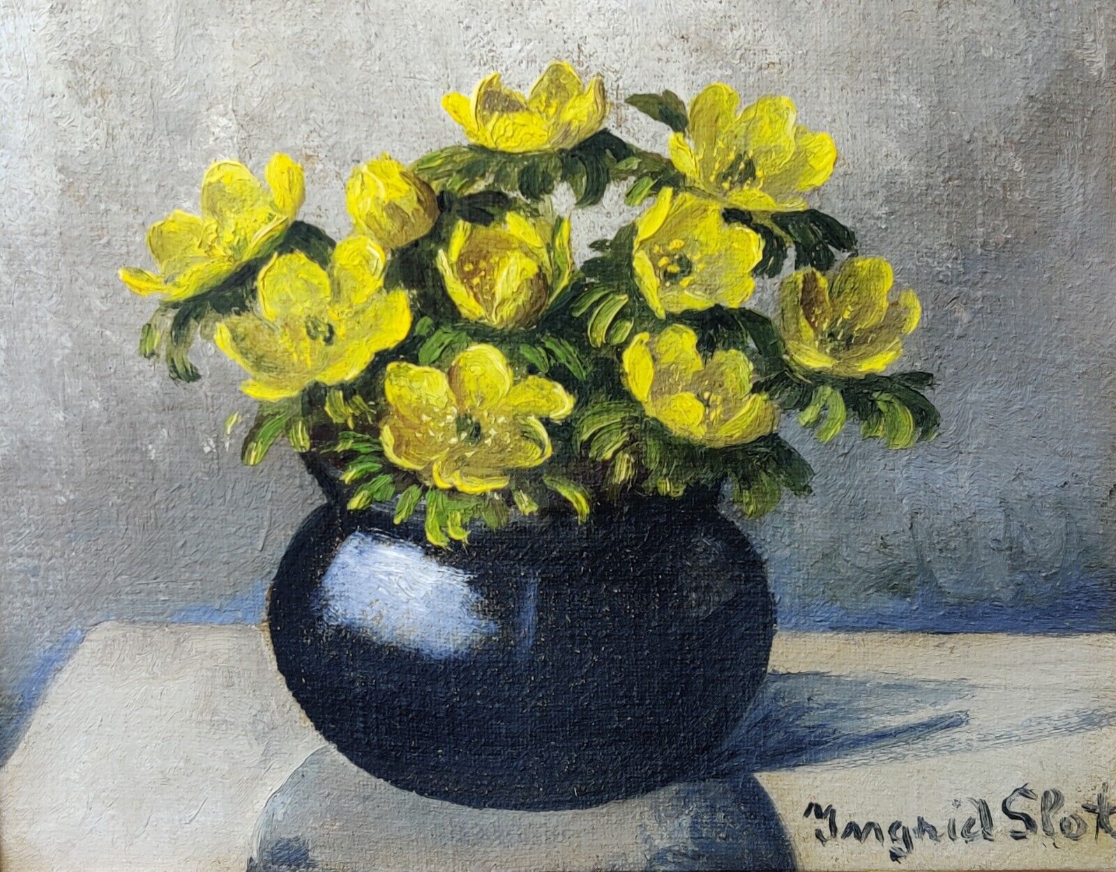 Ingrid Slot (1888-1978): YELLOW FLOWERS IN A VASE low shipping!!!