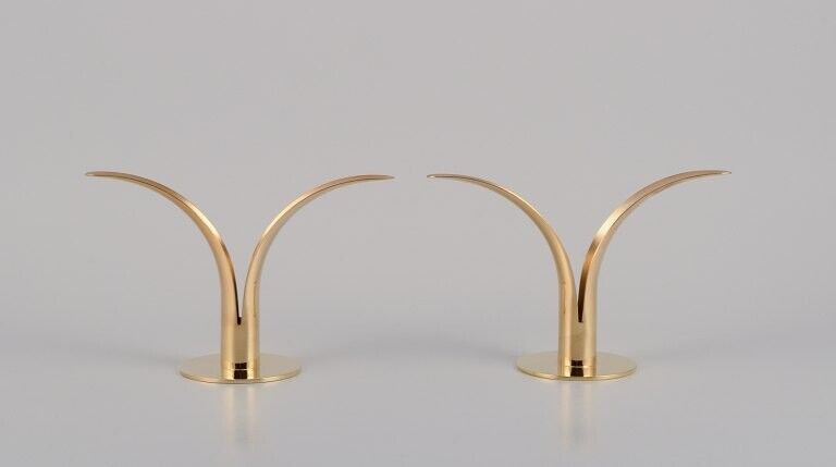 Skultuna pair of Liljan candle holders in brass Designed by Ivar Ålenius Björk