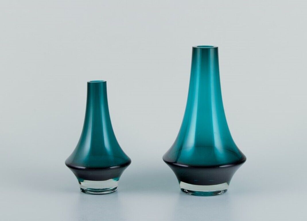 Erkkitapio Siiroinen for Riihimäen Lasi  Two vases in green and clear glass