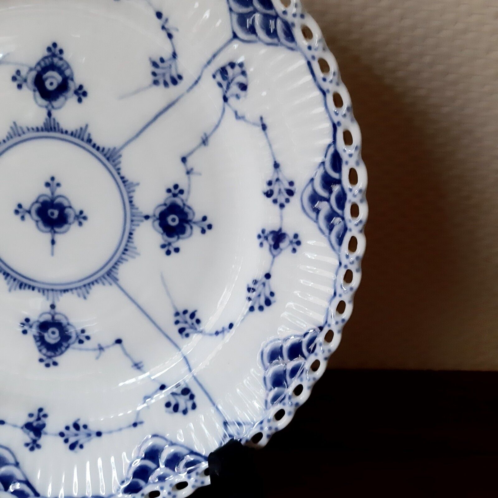 Antique pre-1923 Lunch Plate # 1- 1086  BLUE FLUTED FULL LACE Royal Copenhagen