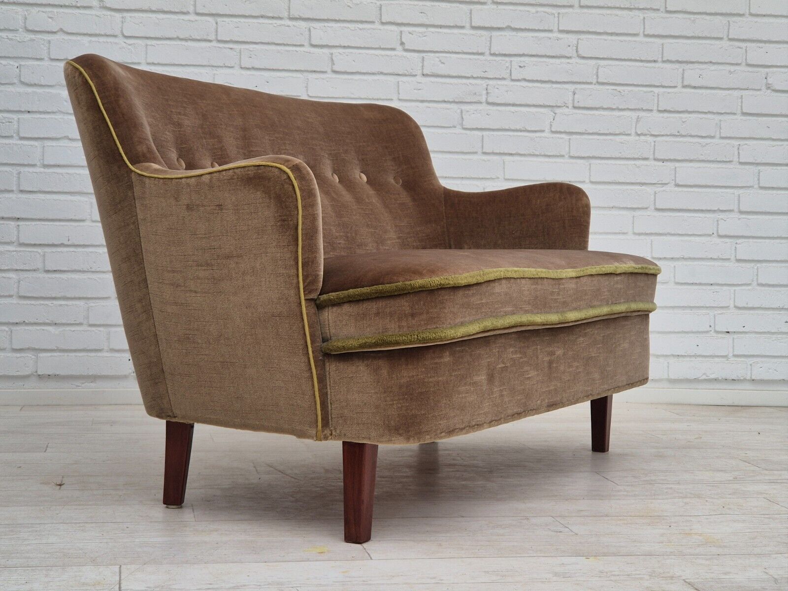 1960s Danish 2 seater sofa original condition furniture velour beech wood