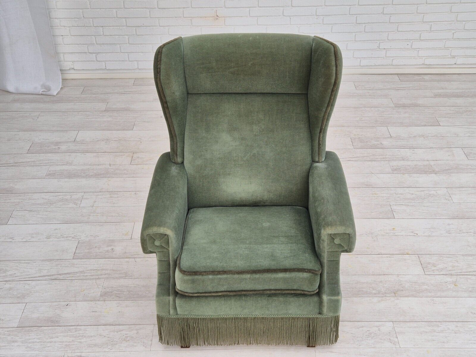 1970s Danish wingback armchair original condition furniture velour beech