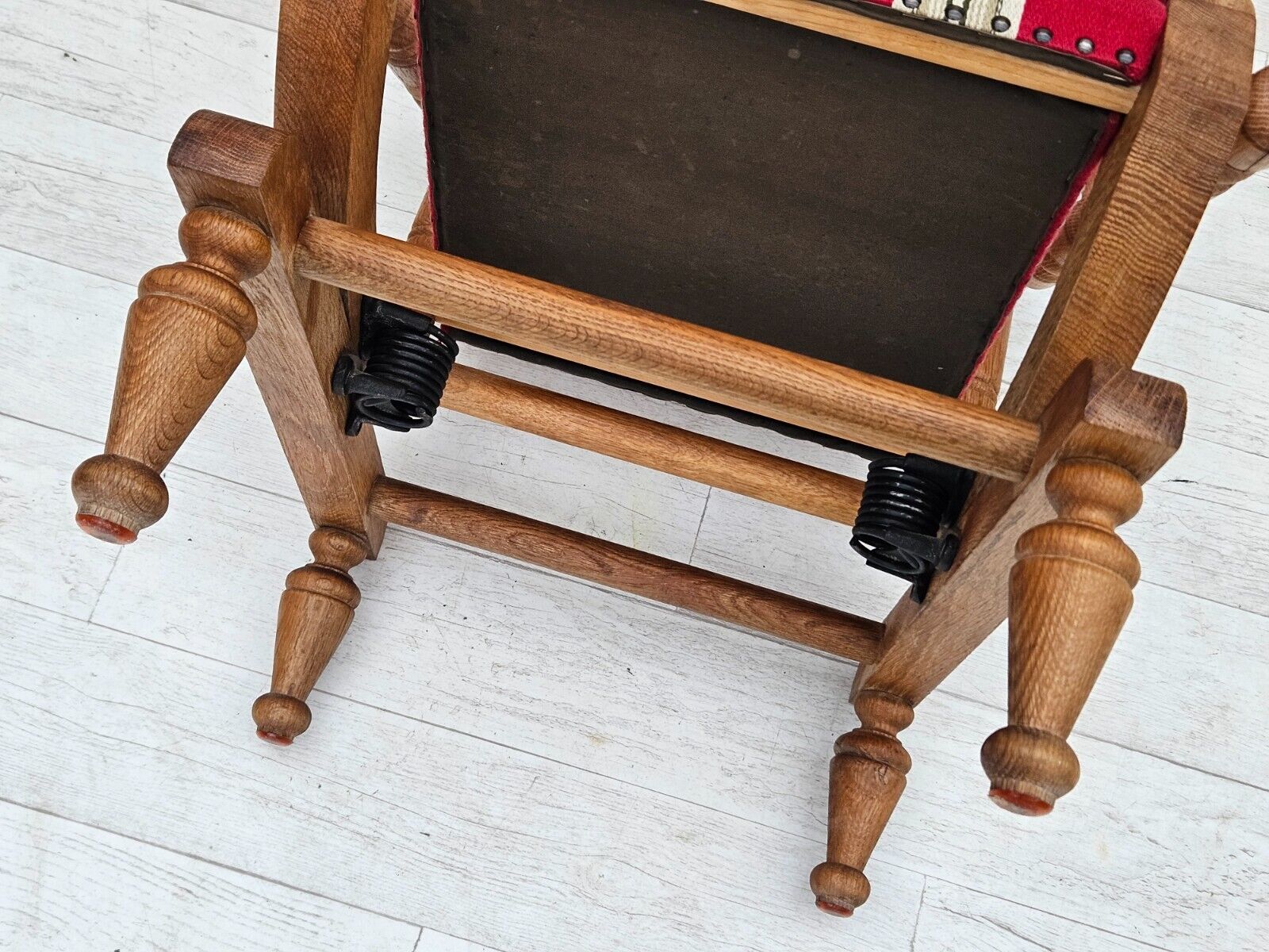 1970s Danish highback rocking chair oak wood furniture wool original