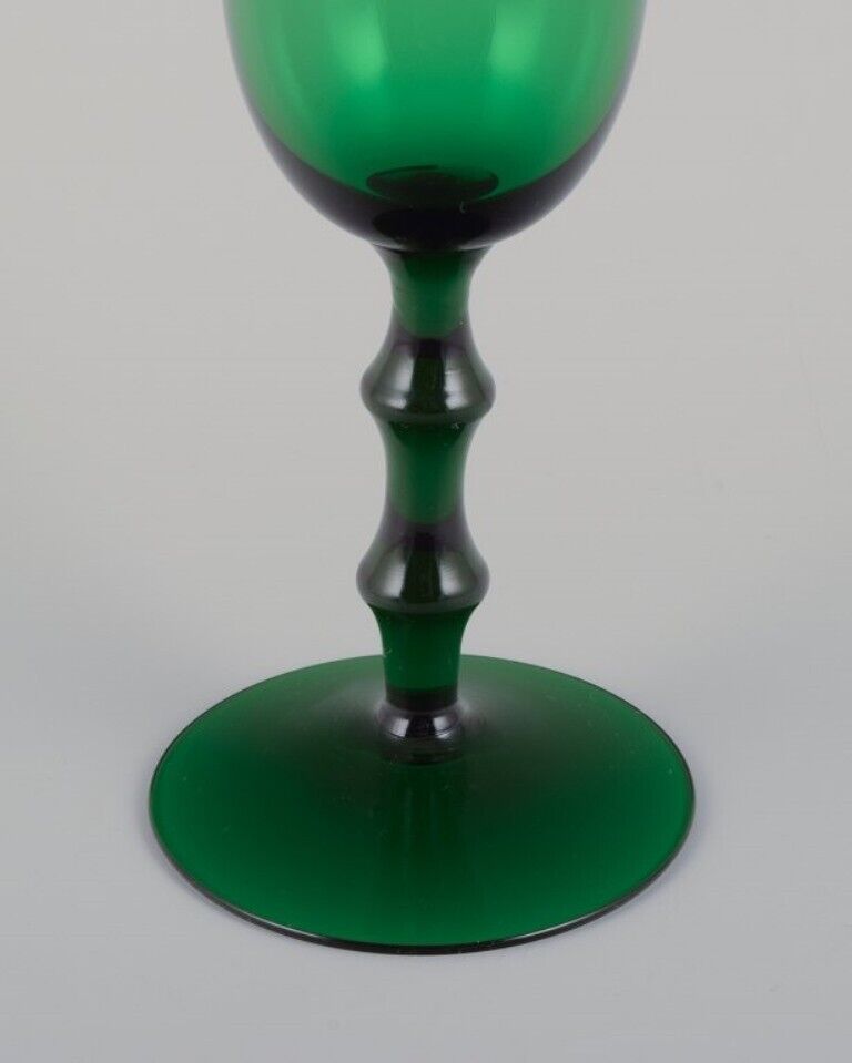 Simon Gate for Orrefors Sweden Four "Salut" champagne glasses in green glass