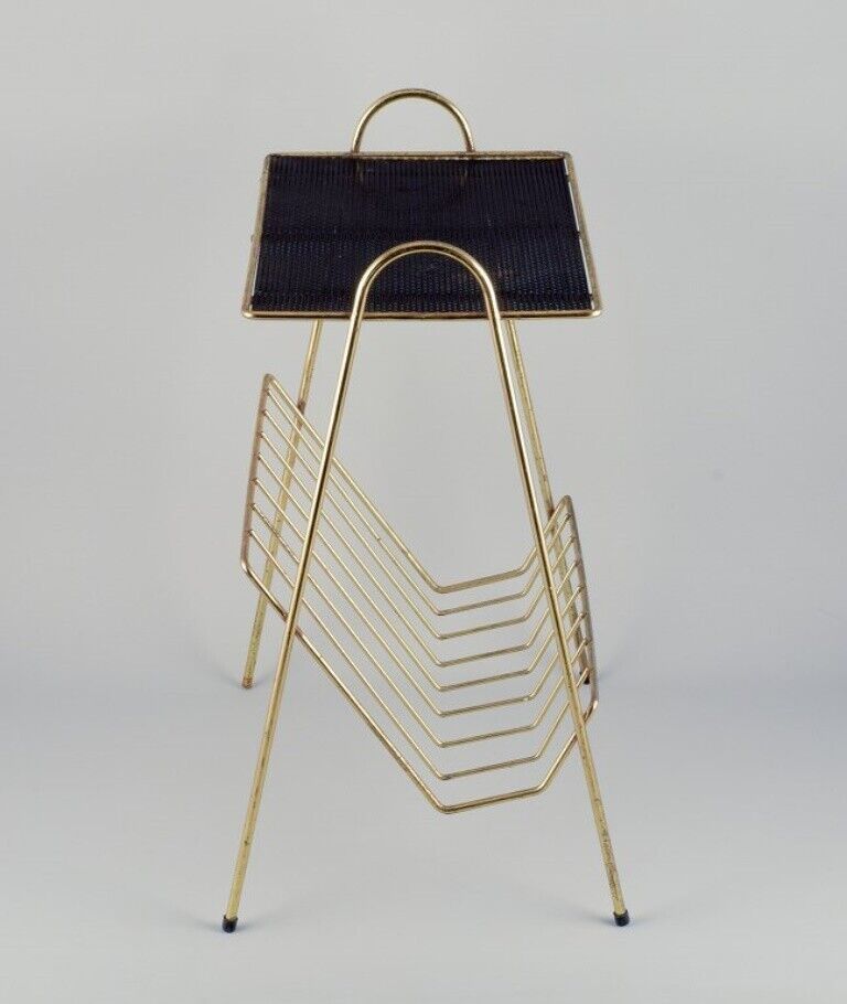 Mathieu Matégot Magazine holder in brass with black metal mesh