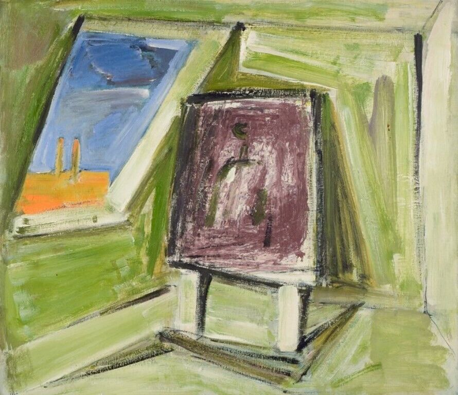 Pär Lindblad (1907-1981) Oil on canvas Modernist composition Studio interior