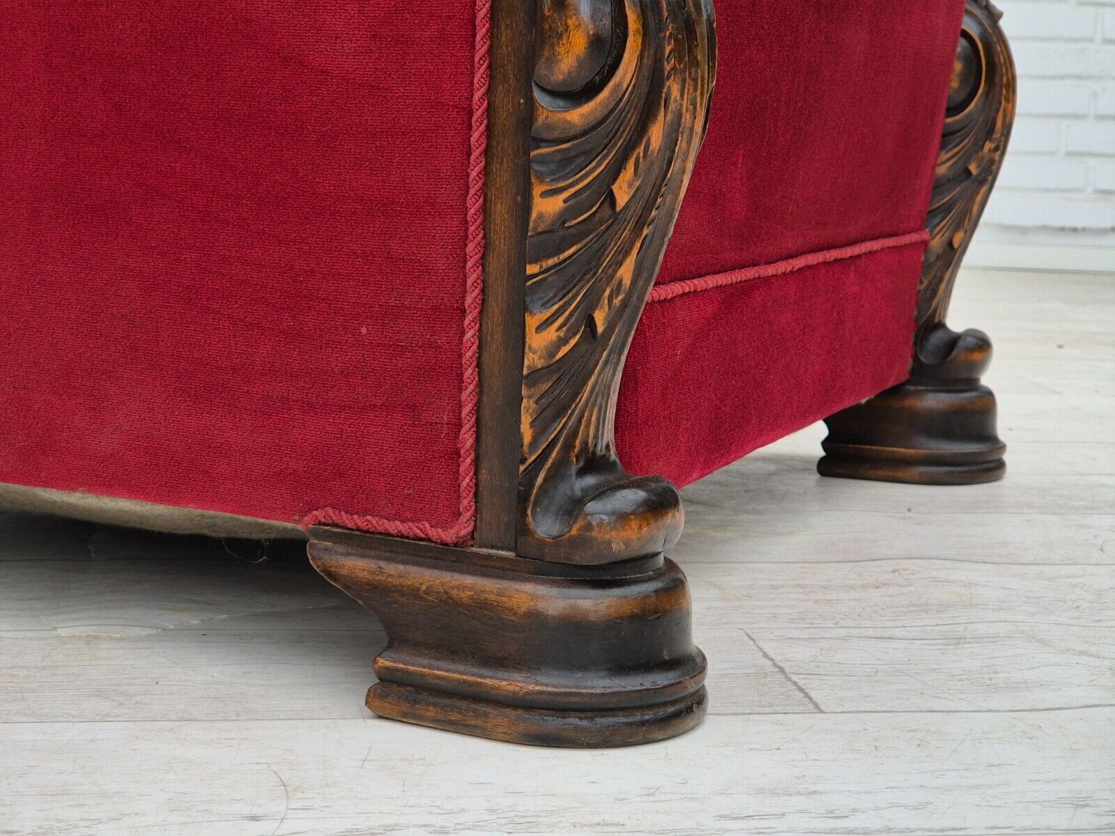 1950s Danish armchair with footstool furniture velour ash wood