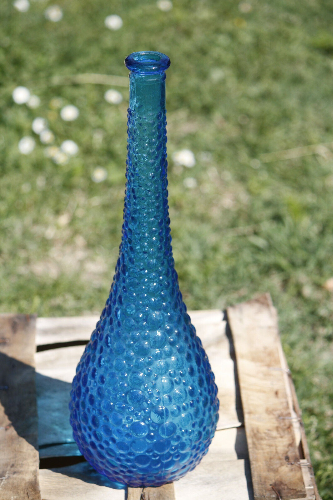 Vintage Italian Blue Glass Genie Bottle Empoli Decanter 155in 70s NO STOPPER