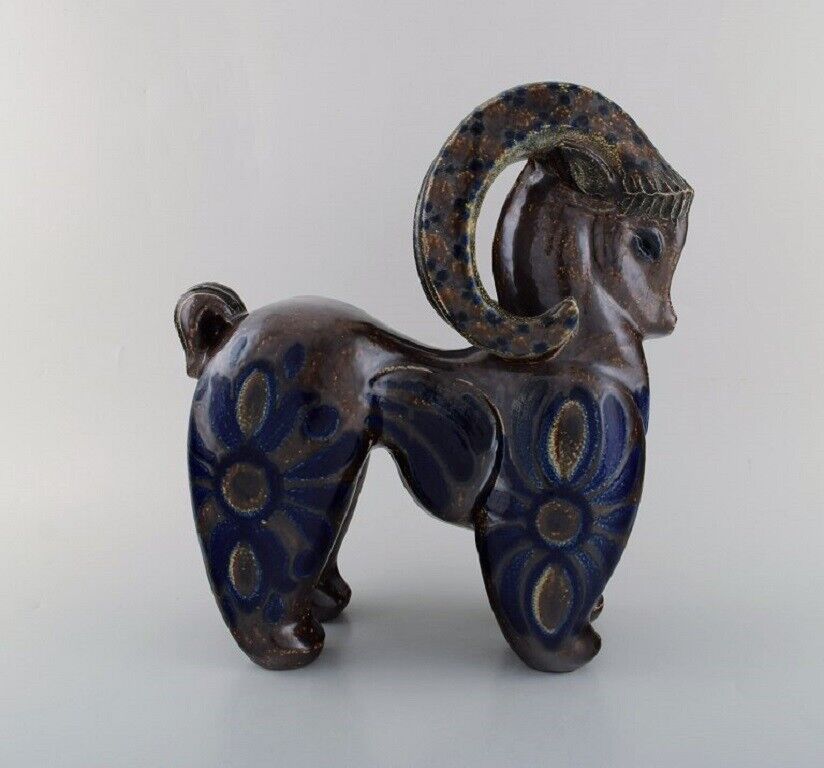 European studio ceramist Large unique figure in glazed ceramics Ram Ca 1980